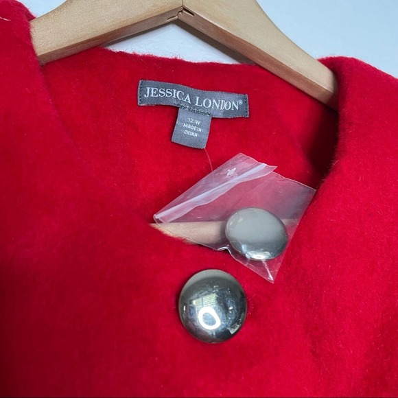Jessica London Wool Button Down Jacket Bell Sleeve Red Coat - Picture 5 of 12